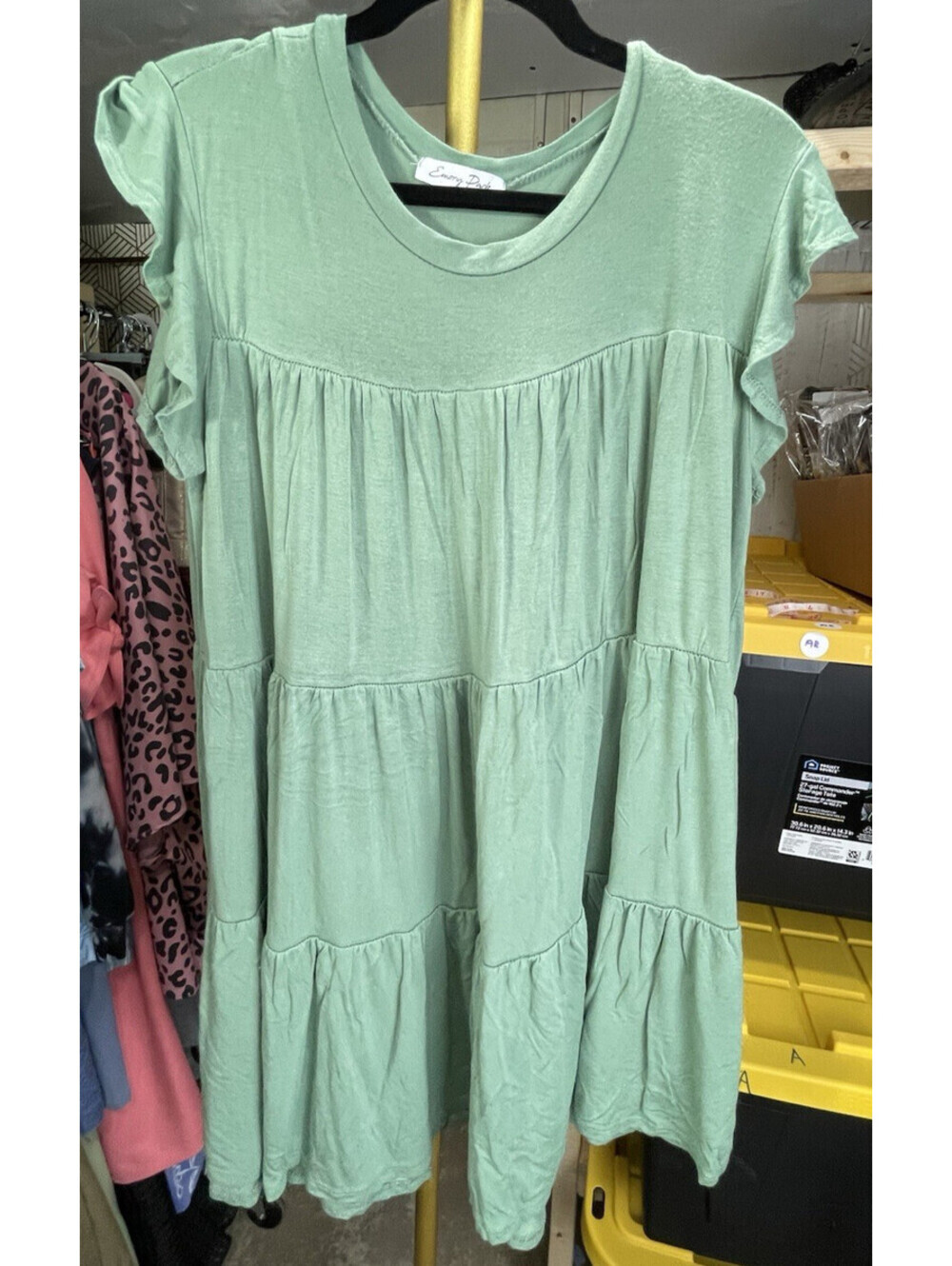 Emory Park Women's S Green Tiered Short Sleeve Shift Dress Boho Casual Summer